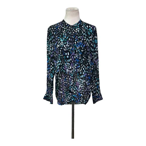 Banana Republic Black Printed Sheer Long Sleeves Button Down Blouse Size PS - Picture 13 of 15